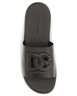 Men's Embossed Logo Sandals Cioccolato Fondente Calf Leather Bos Taurus Brown