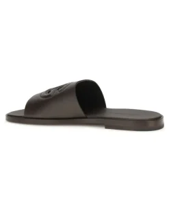 Men's Embossed Logo Sandals Cioccolato Fondente Calf Leather Bos Taurus Brown