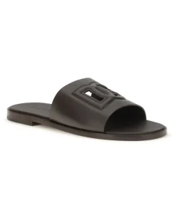 Men's Embossed Logo Sandals Cioccolato Fondente Calf Leather Bos Taurus Brown
