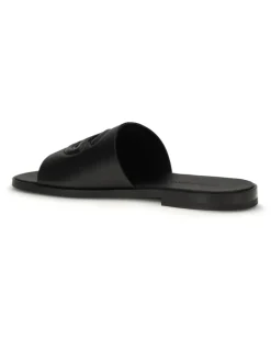 Men's Embossed Logo Sandals Nero Calf Leather Bos Taurus