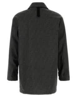Men's Ff Monogram Canvas Coat Brown Polyester Cotton