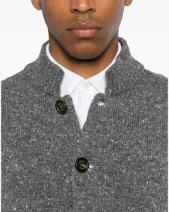 Men's Flecked-Knit Button-Up Cardigan Aw26 M