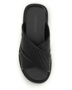 Men's Gancini Sandals Nero Calf Leather Bos Taurus Black