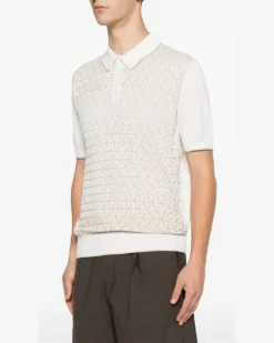 Men's Geometric-Pattern Polo Shirt Ss26 M Cream