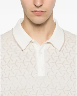 Men's Geometric-Pattern Polo Shirt Ss26 M Cream