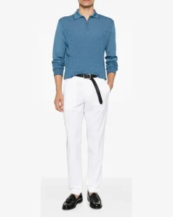 Men's Geometric-Pattern Zip-Fastening Polo Shirt Aw26 M Teal