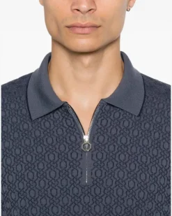 Men's Geometric-Pattern Zip-Fastening Polo Shirt Aw26 M Blue