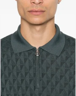Men's Geometric-Pattern Zip-Fastening Polo Shirt Aw26 M Charcoal