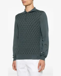 Men's Geometric-Pattern Zip-Fastening Polo Shirt Aw26 M Charcoal