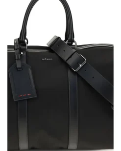 Men's Leather-Trim Travel Duffle Bag Nero Nylon Handbags Hand Black