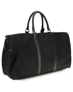 Men's Leather-Trim Travel Duffle Bag Nero Nylon Handbags Hand Black