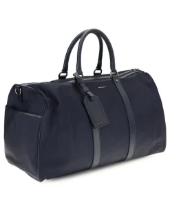 Men's Leather-Trim Travel Duffle Bag Blunavy Nylon Handbags Hand