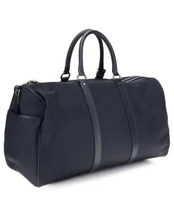 Men's Leather-Trim Travel Duffle Bag Blunavy Nylon Handbags Hand