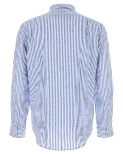 Men's Linen Blend Striped Shirt Blue Cotton