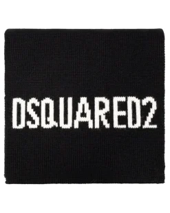 Men's Logo Intarsia Knit Wool Scarf Black