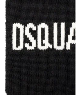 Men's Logo Intarsia Knit Wool Scarf Black