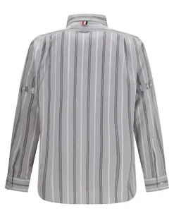 Men's Madras Striped Armband Shirt Med Grey Cotton Gray