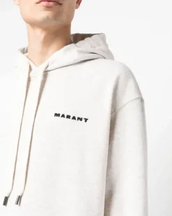 Men's Marcello Logo Embroidered Hoodie Beige Clothing ><noscript><img width=