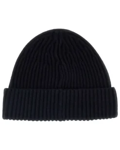 Men's Midnight Blue Wool Beanie Hat Exterior: Virgin Cuffie Navy
