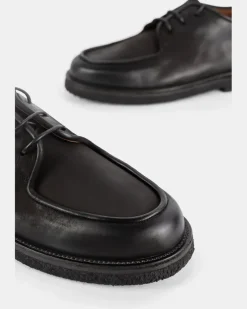 Men's Moccar Black Leather Derbies Flat Shoes