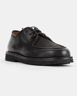 Men's Moccar Black Leather Derbies Flat Shoes