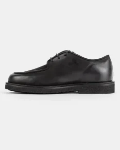 Men's Moccar Black Leather Derbies Flat Shoes