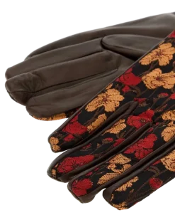 Men's Multicolor Cotton And Leather Gloves Red Guanti