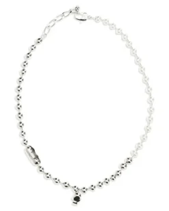 Men's Pearl Skull Necklace 0926+pearl Brass Necklaces Silver