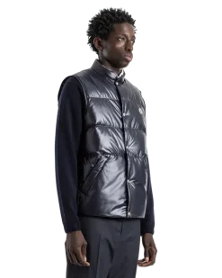 Men's Restigo Navy Lacquered Nylon Sleeveless Down Jacket Blue Coat