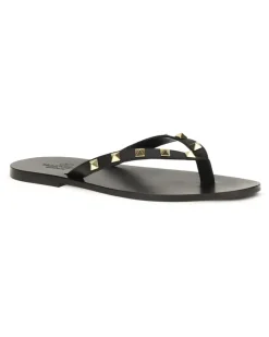 Men's Rockstud Thong Sandals Nero Calf Leather Bos Taurus rockstud Black