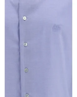 Men's Roma Cotton Shirt With Pegaso Logo Azzurro Blue