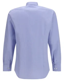 Men's Roma Cotton Shirt With Pegaso Logo Azzurro Blue