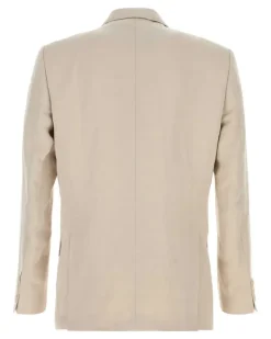 Men's Sand Lyocell Blend Blazer Opengrey Giacche E Gilet Jacket Beige