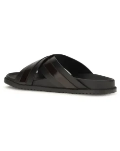 Men's Smooth Calf Leather Slide Sandals Nero-Cacao Nero/cacao