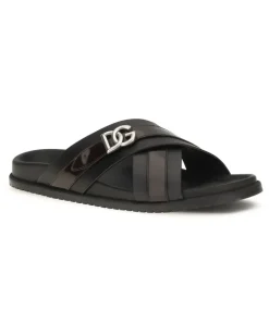 Men's Smooth Calf Leather Slide Sandals Nero-Cacao Nero/cacao