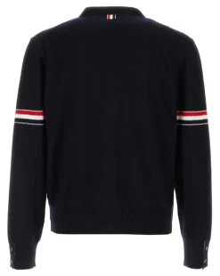 Men's Striped Wool Cardigan Navy Virgin