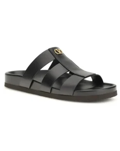 Men's Studshield Leather Slide Sandals Nero Calf Bos Taurus Black