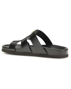 Men's Studshield Leather Slide Sandals Nero Calf Bos Taurus Black