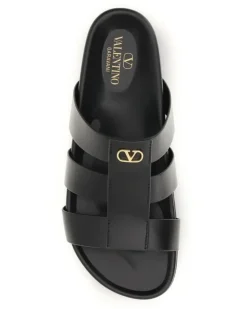 Men's Studshield Leather Slide Sandals Nero Calf Bos Taurus Black