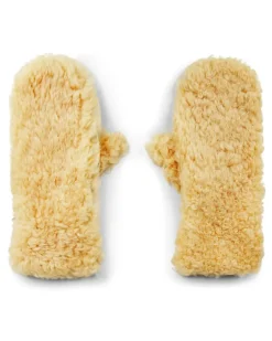 Men's Teddy Shearling And Leather Logo Gloves Beige