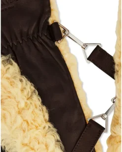Men's Teddy Shearling And Leather Logo Gloves Beige