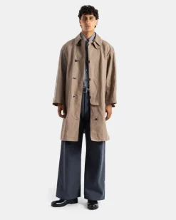 Men's Washi Paper And Linen Beige Raincoat Coat
