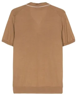 Men's Wave Fine-Knit Polo Shirt Ss24 M Camel