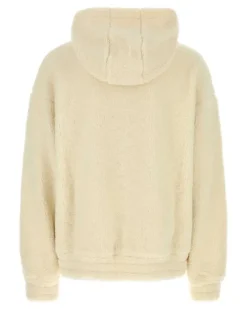 Men Wool-Blend Teddy Hoodie Ivory Cottont Polyester Sweater