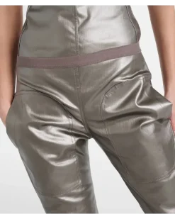 Metallic-Leggings aus Denim Silber