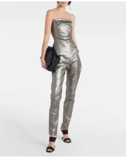 Metallic-Leggings aus Denim Silber