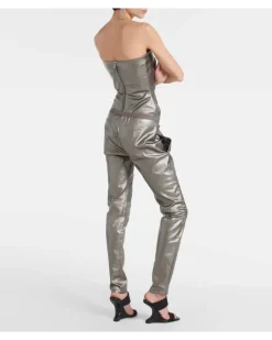 Metallic-Leggings aus Denim Silber