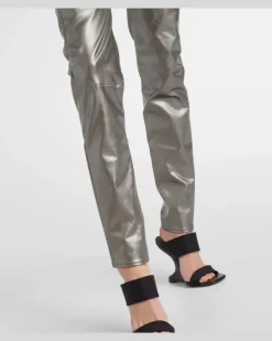 Metallic-Leggings aus Denim Silber