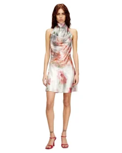 Metallisches kurzes Kleid mit verschwommenem Rosenmuster - Kleider - Damen - Bunt
