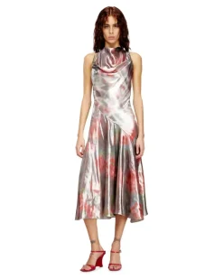 Metallisches Midikleid mit Rosendruck - Kleider - Damen - Bunt
